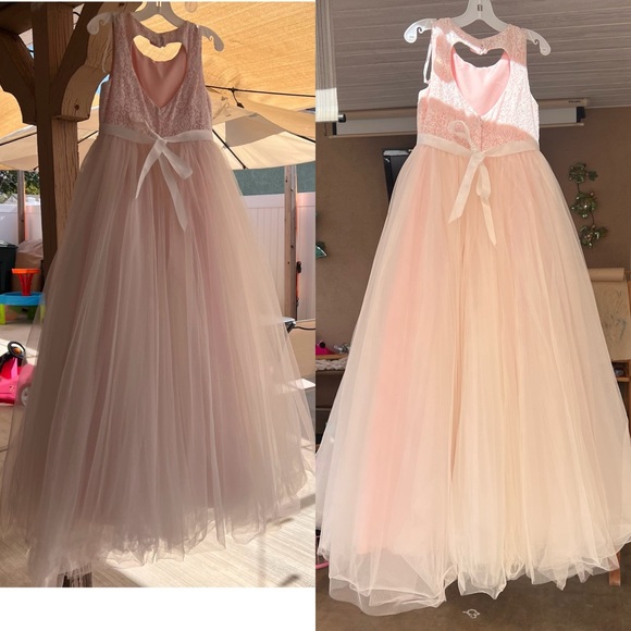 As-Is Ball Gown Flower Girl Dress with Cutout SIZE 12 - Picture 4 of 17